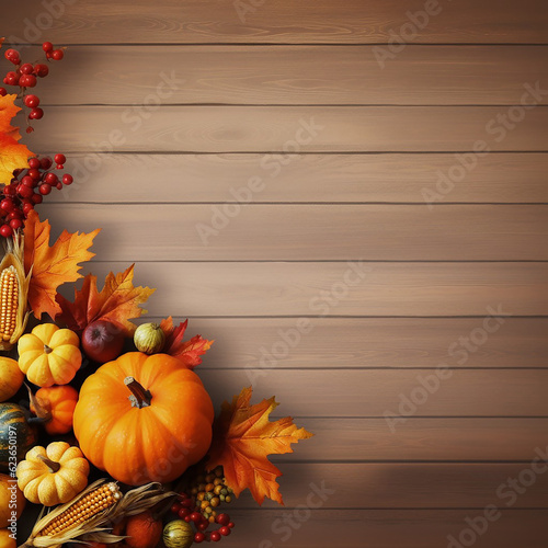 Thanksgiving with pumpkins and autumn leaves Background Generative AI