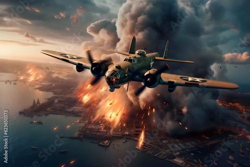 war planes shot each other and exploded in the sky in the world war II
