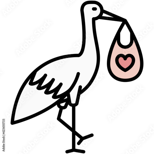 Stork Icon. New Born Baby Arrival Symbol Stock Illustration. Vector Filled Line Icons For UI Web Design And Presentation