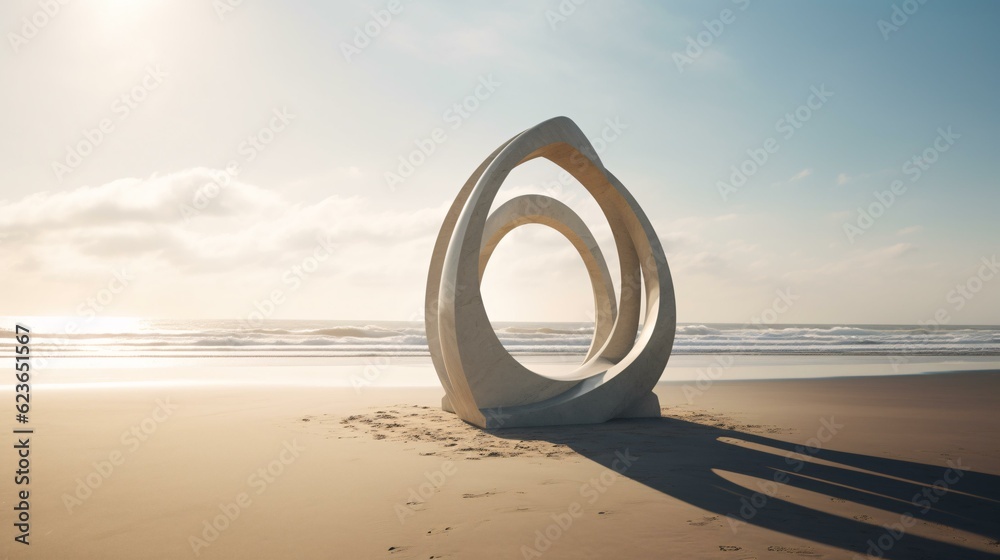 Metal sculpture on the beach at sunny day Metal sculpture on the beach at sunny day