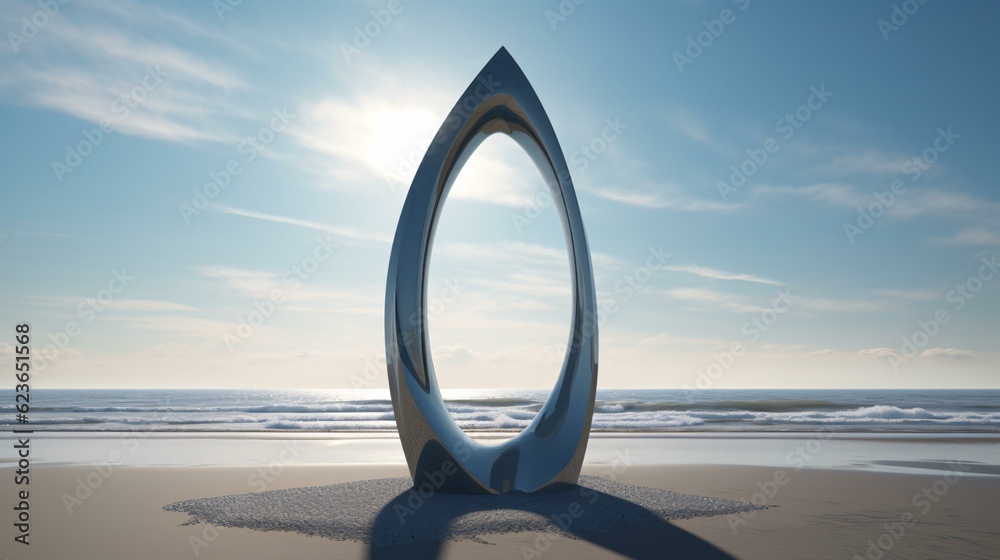 Metal sculpture on the beach at sunny day Metal sculpture on the beach at sunny day