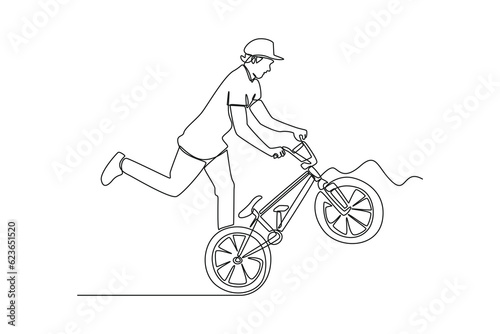 One continuous line drawing of people performing outdoor activities. Sports concept. Doodle vector illustration in simple linear style. 