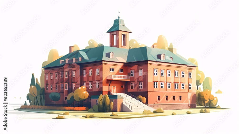 Illustration of school building isolated on white background
