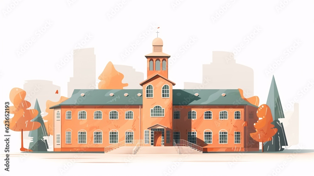 Illustration of school building isolated on white background