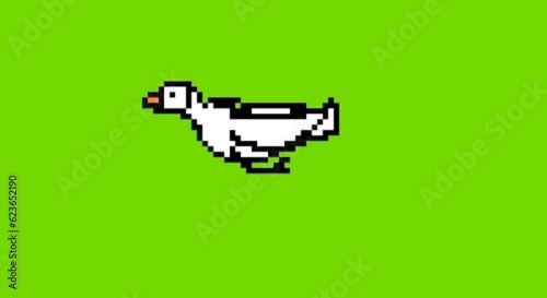 Pixel art flying duck footage with green screen
