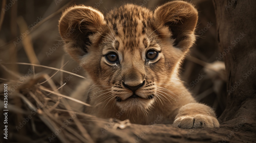 Obraz premium Cute baby lion cub