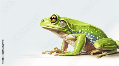 Realistic illustration of green frog on a white background