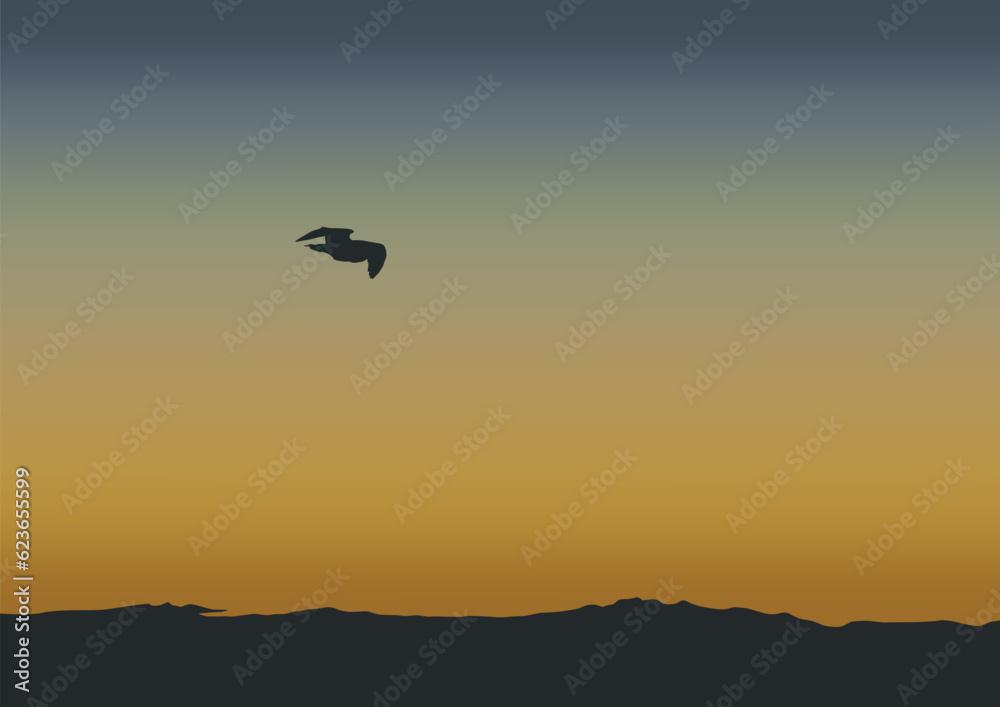 Beautiful landscape silhouette in nature. Vector illustration in flat style.
