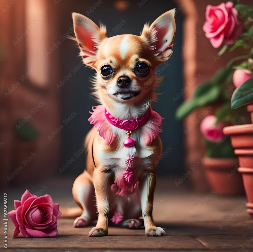 chihuahua puppy with pink ribbon
