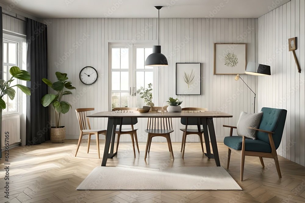 Scandinavian farmhouse interior, wall mockup. Generative AI Scandinavian farmhouse interior, wall mockup. Generative AI
