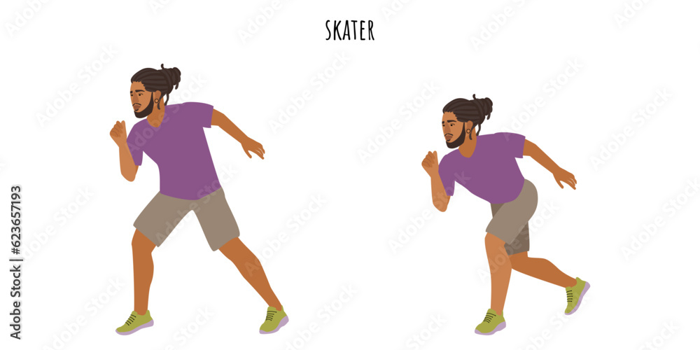 Young healthy active man doing skater exercise