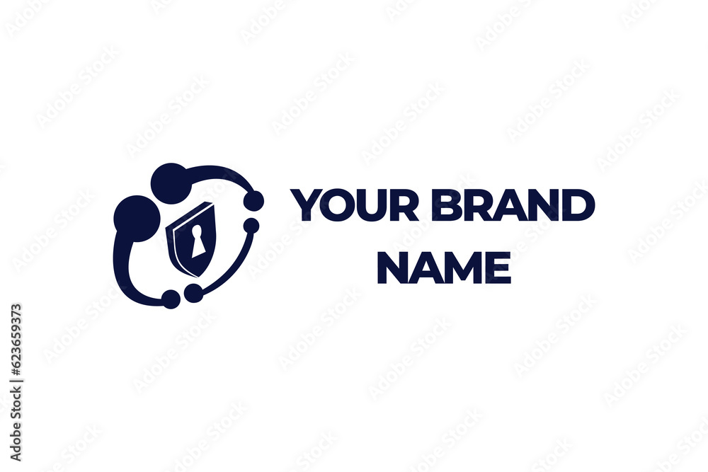shield logo design with keyhole and network in blue isolated on white background shield logo design with keyhole and network in blue isolated on white background