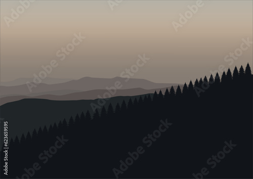 Beautiful landscape silhouette in nature. Vector illustration in flat style.