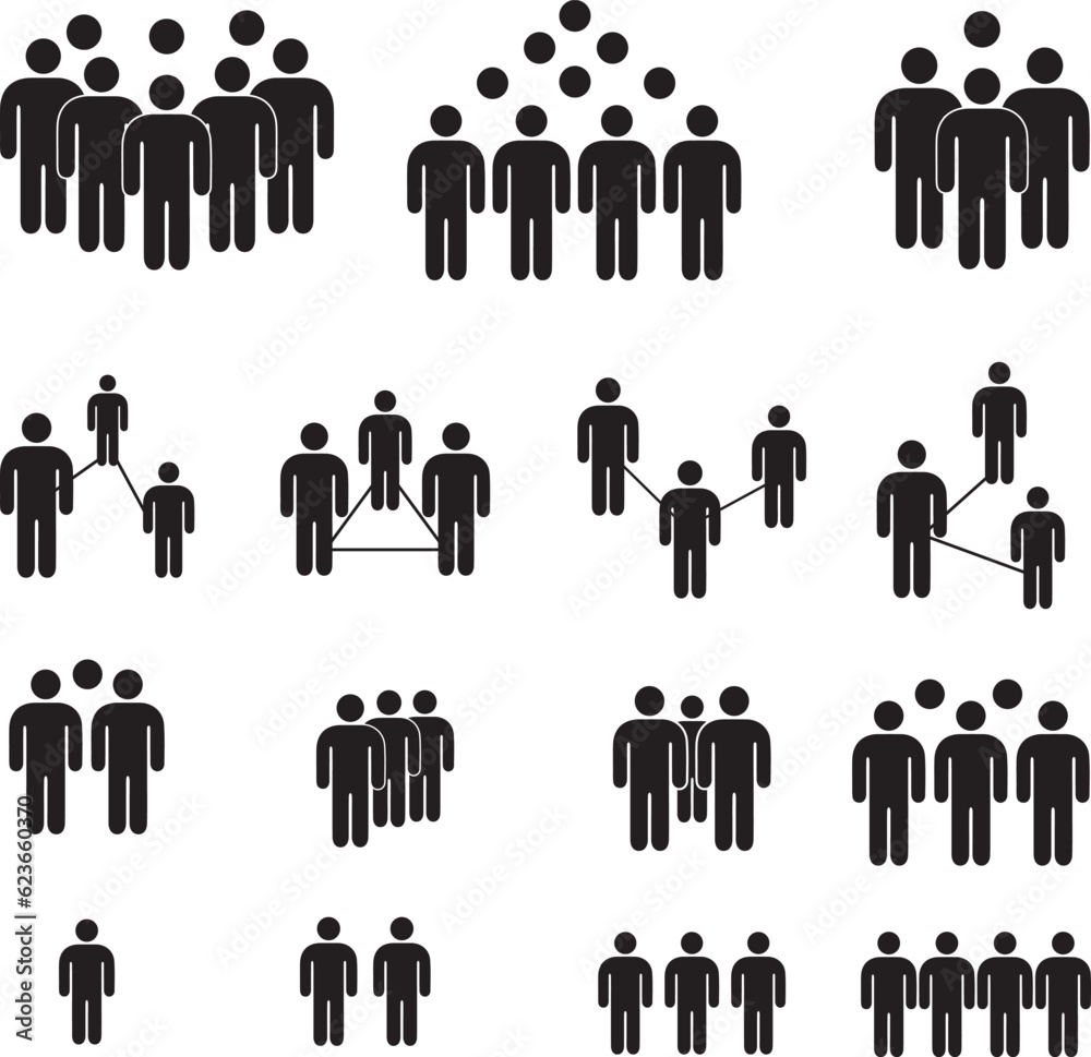 People group icon set. Sticky man silhouettes People group icon set. Sticky man silhouettes