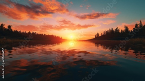sunset over the river Ai generative HD 8K wallpaper Stock Photographic Image
