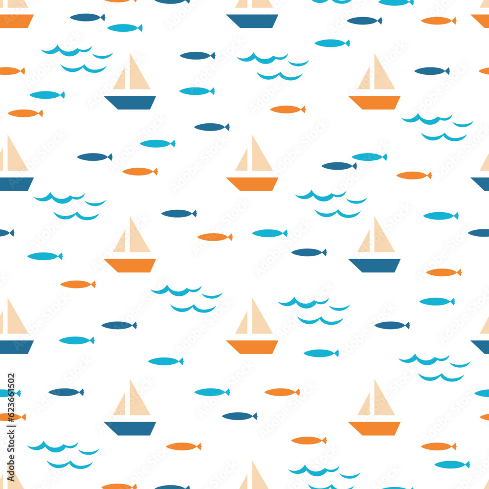 Sailing Yacht Maritime Adventure Vector Seamless Pattern Sailing Yacht Maritime Adventure Vector Seamless Pattern