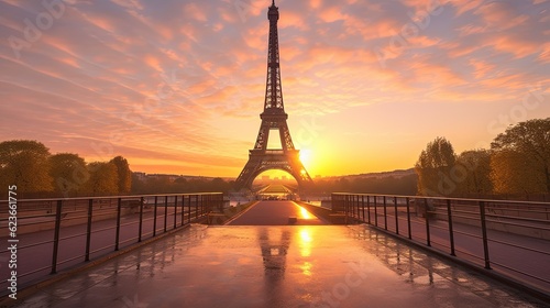 Eiffel tower paris france sunrise. Generate Ai