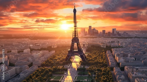 Aerial view of eiffel tower paris france sunrise. Generate Ai