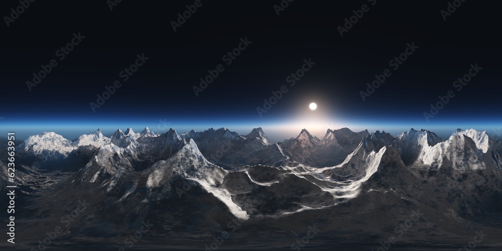 HDRI, environment map , Round panorama, spherical panorama, equidistant projection, panorama 360, Mountain landscape, 3d rendering