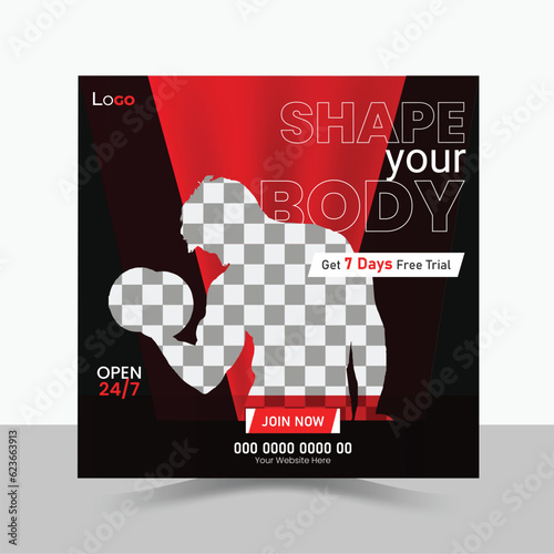 Fitness, Workout, Gym Social Media Post Design Template.