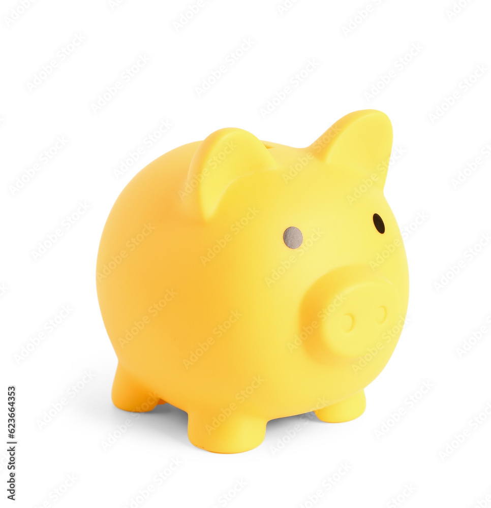 Yellow piggy bank isolated on white background