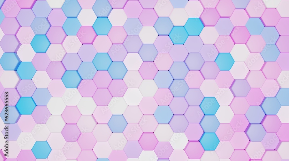 Abstract colorful hexagon geometry background. 3d render