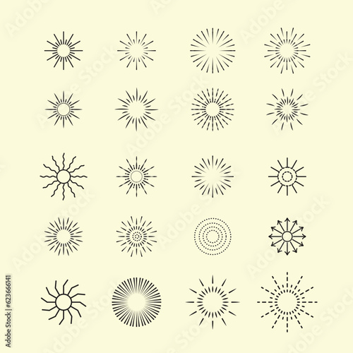 set of sunburst vector illustration design 