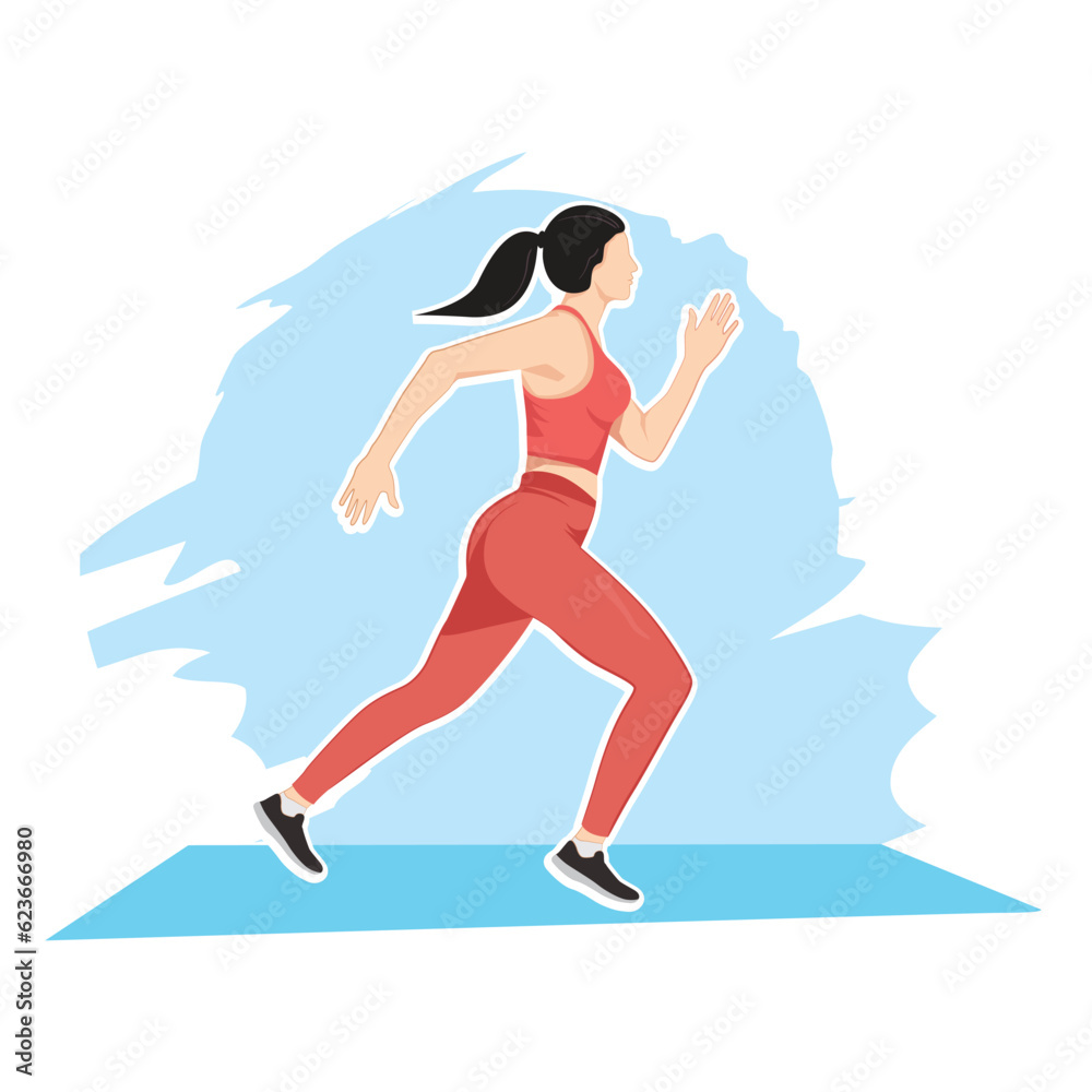 Naklejka premium Girl in a sports outfit doing running exercise, fitness healthy lifestyle