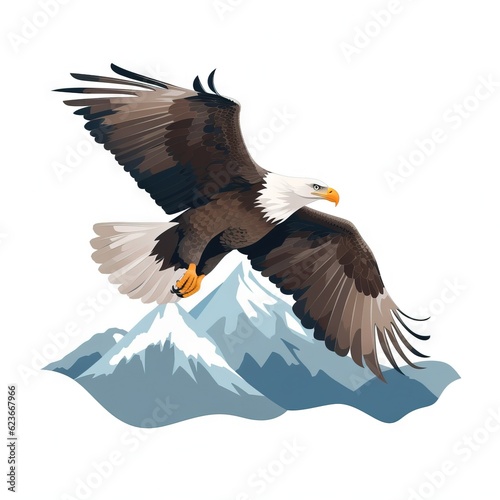  a bald eagle flying over a mountain range with its wings spread out and it s talons extended out  with a mountain in the background.  generative ai