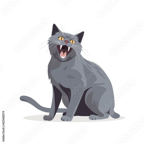  a gray cat with its mouth open and it's mouth wide open with its mouth wide open and it's mouth wide open.  generative ai © Jevjenijs