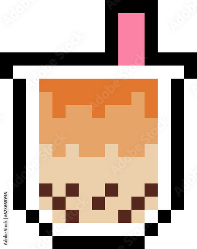pearl milk tea cartoon icon in pixel style