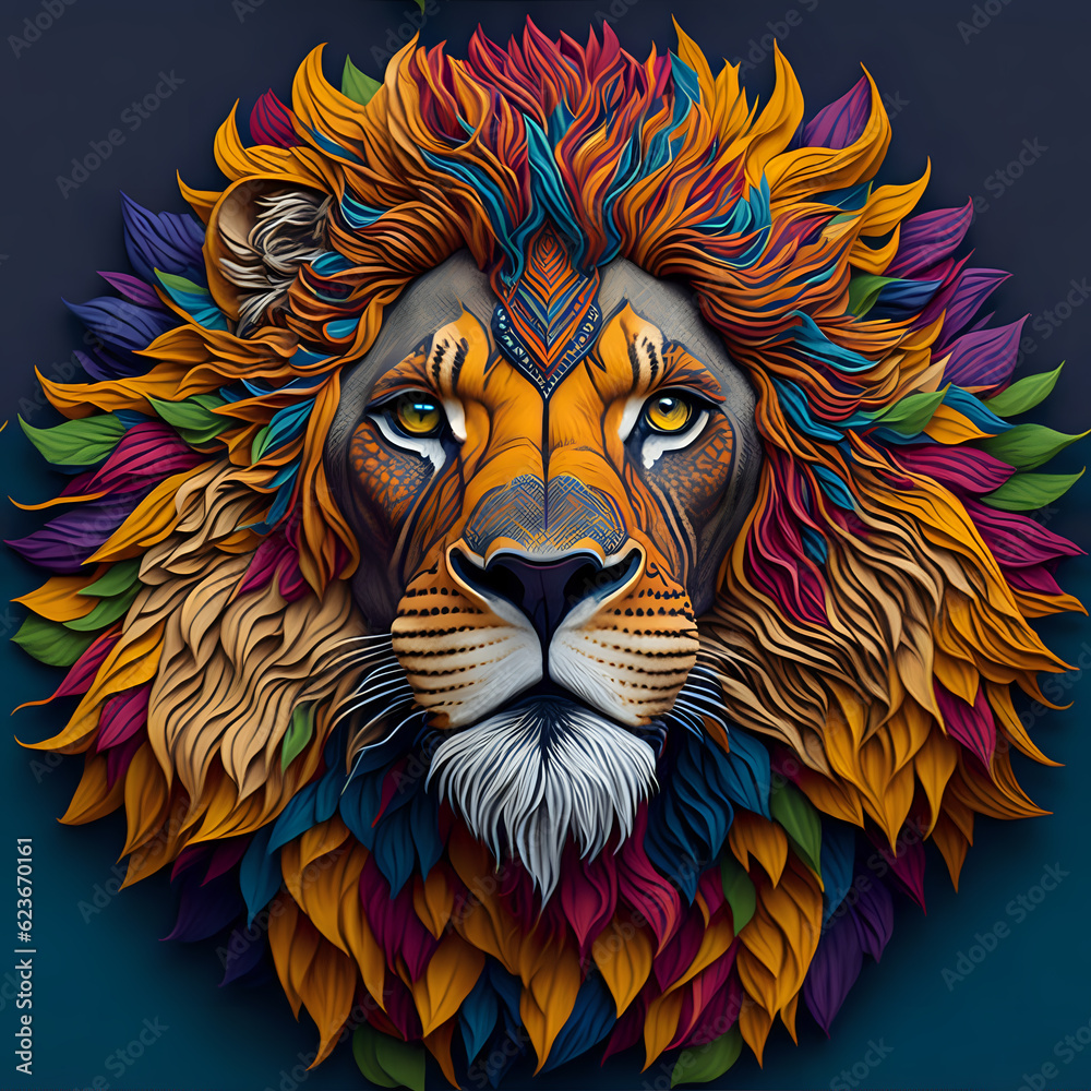 Colorful lion face illustration 
