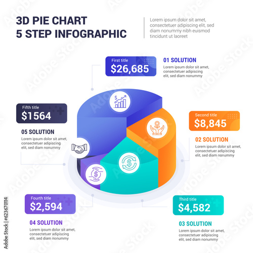 3D Pie Chart 5 Step Infographic
