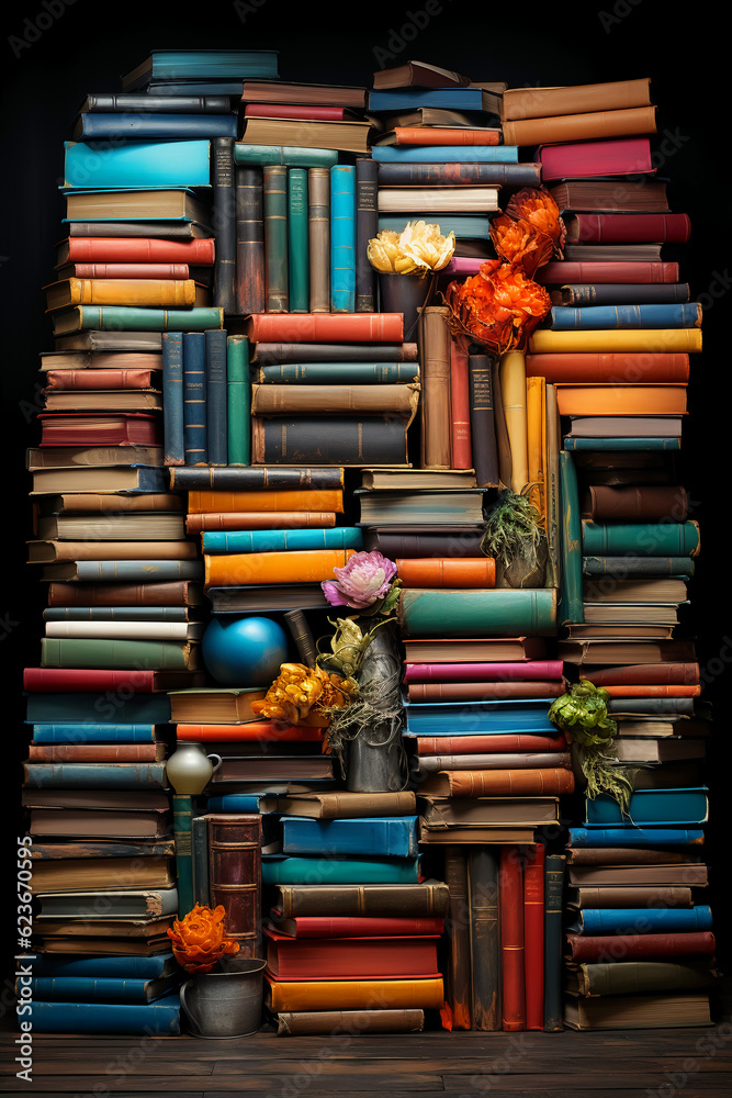 Obraz premium Abstract hypnotic illusion of books. AI generative