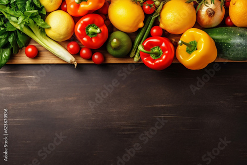fresh vegetable cooking healthy ingredient pepper table dark background vegetarian food. Generative AI.