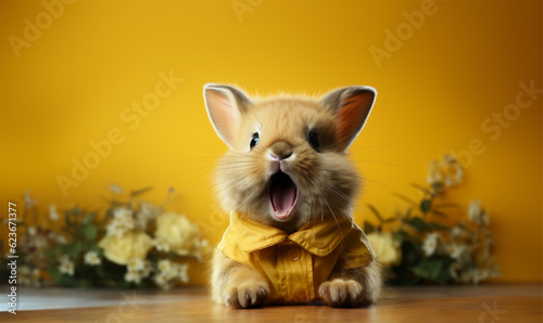 Cute Easter Bunny holding megaphone and roaring