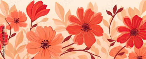 red flowers and foliage colorful pattern spring summer background