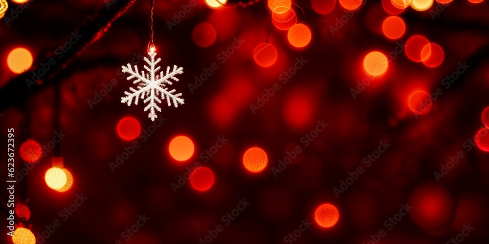 Obraz premium Red Christmas baubles decoration on red background. New Year party background. Minimal style. Flat lay.