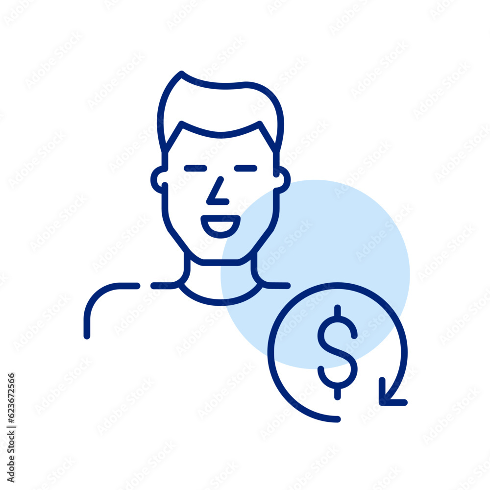 Happy customer participating in loyalty rewards program. Smiling man avatar. Pixel perfect, editable stroke icon Happy customer participating in loyalty rewards program. Smiling man avatar. Pixel perfect, editable stroke icon