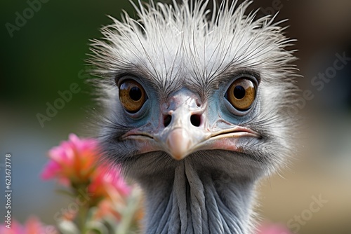Funny ostrich face closeup and portrait. Generative AI © kardaska