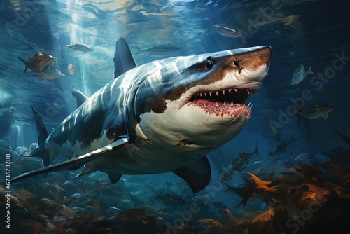 Scary shark with open jaws. Generative AI © kardaska