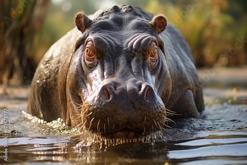 Pygmy hippopotamus swimming. Generative AI