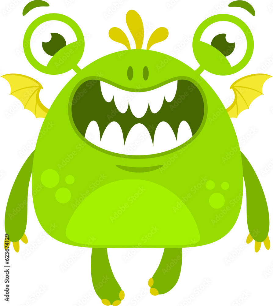 Fototapeta premium Cute Smiling Monster Cartoon Character Flying In The Sky. Vector Illustration Flat Design Isolated On Transparent Background