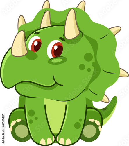Cute Baby Triceratops Dinosaur Cartoon Character. Vector Illustration Flat Design Isolated On Transparent Background