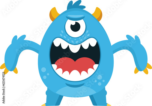 Angry Blue Monster Cartoon Character. Vector Illustration Flat Design Isolated On Transparent Background