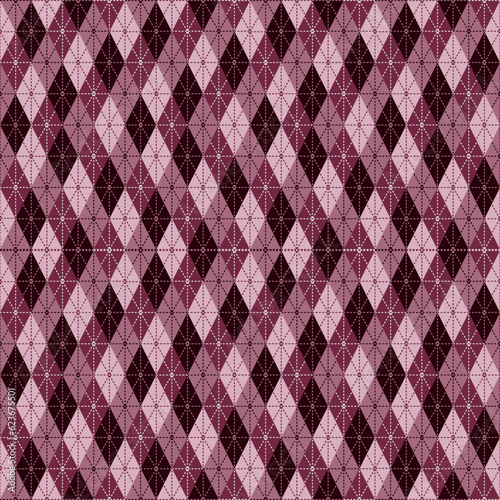 Abstract Argyle pattern: Ethnic Knitting Illustration of Diamond Triangles and Lines Textile Background. Pink red geometric diamond triangles square circle parallelogram cube stripe line for designs