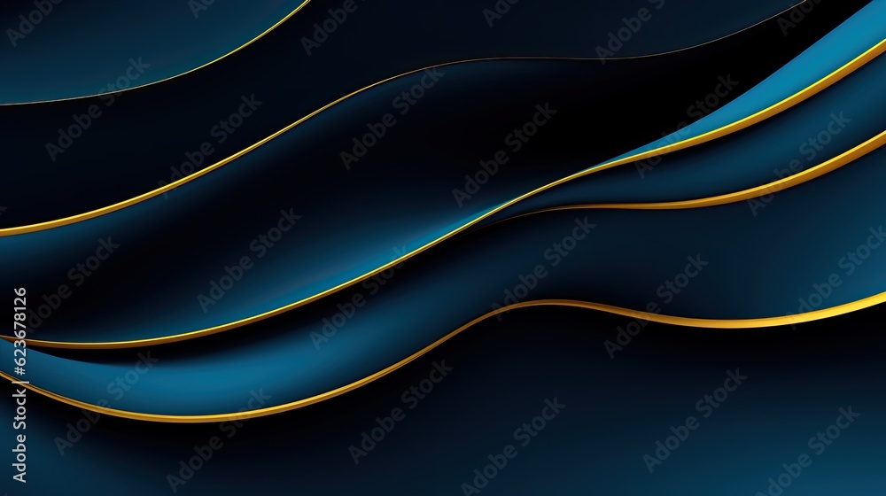 Fototapeta premium Abstraktes Hintergrundbild mit blau-goldenem Wellenmuster, Generative AI