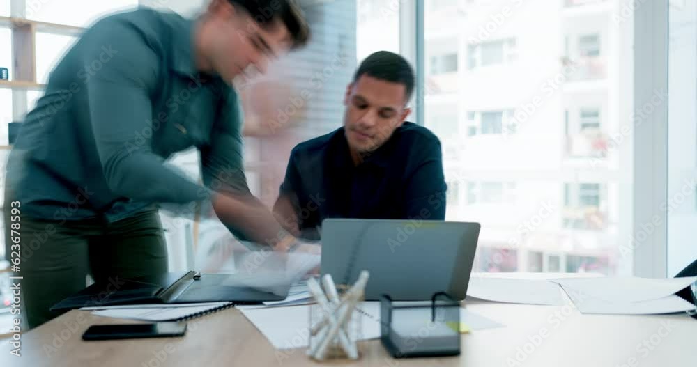 Businessman, stress and overwhelmed with documents in time lapse, fast or busy office at workplace. Frustrated and tired man or employee in depression, anxiety or overworked with paperwork on desk Businessman, stress and overwhelmed with documents in time lapse, fast or busy office at workplace. Frustrated and tired man or employee in depression, anxiety or overworked with paperwork on desk