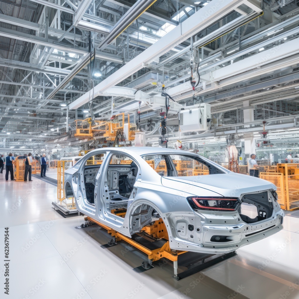 car production line with unfinished cars in a row. Generative Ai. car production line with unfinished cars in a row. Generative Ai.