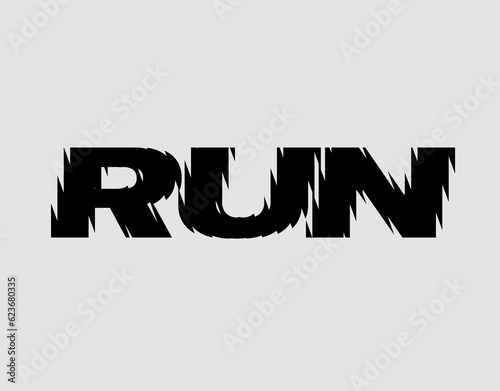 Run text with fluted glass effect. Lettering typography concept, Motivation quote. Run wordmark logo. Logo template for Running club, Marathon tournament or Fitness.